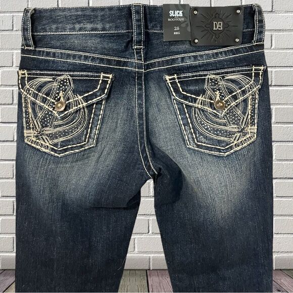 District 9 Dark Wash Slick Boot Cut Denim Jeans - Picture 3 of 11